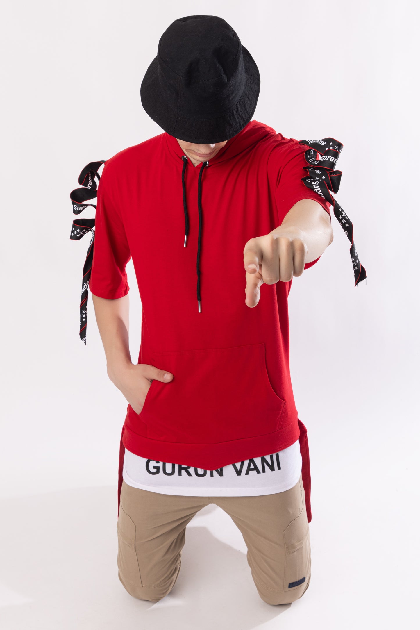 Men Oversized Hooded Neck Drop Shoulder Printed Cotton T-Shirt