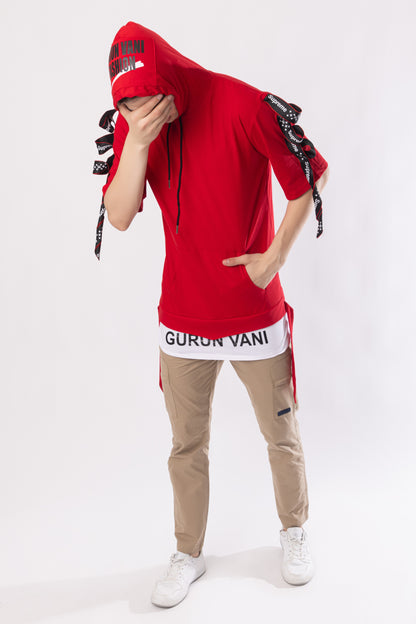 Men Oversized Hooded Neck Drop Shoulder Printed Cotton T-Shirt