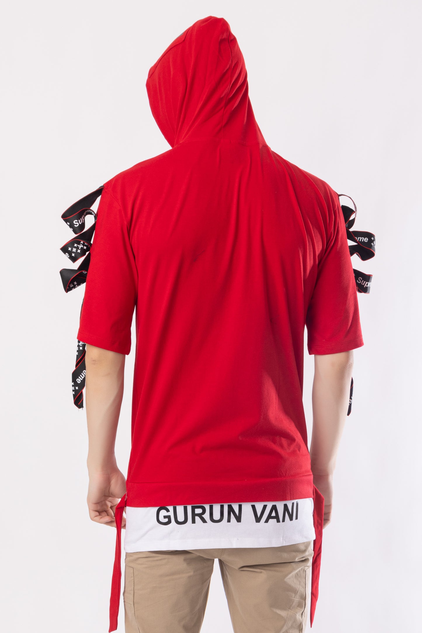 Men Oversized Hooded Neck Drop Shoulder Printed Cotton T-Shirt