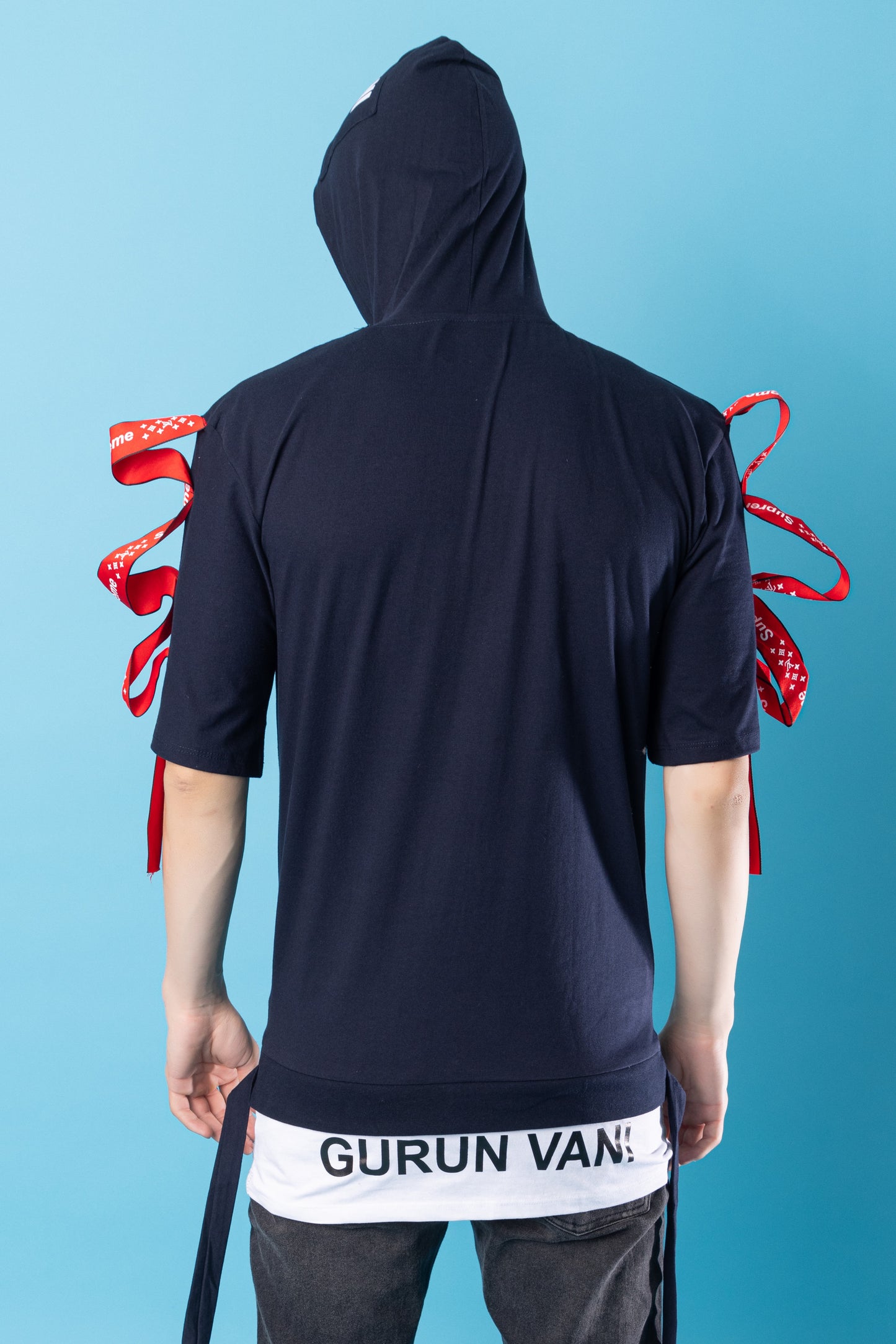 Men Oversized Hooded Neck Drop Shoulder Printed Cotton T-Shirt