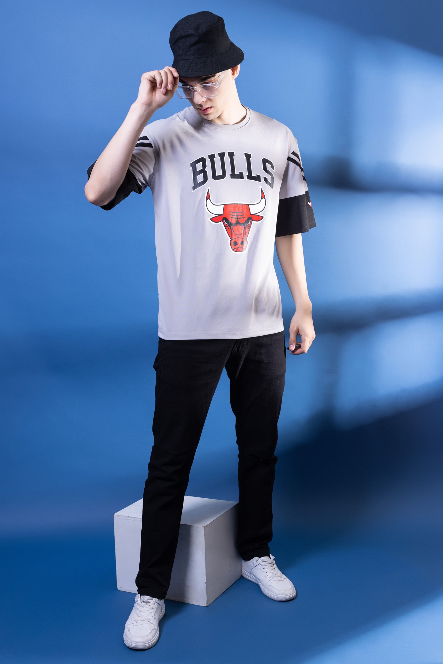 Mens Grey HoneyComb Graphic Printed Oversized t Shirt | Oversized t Shirt| Bulls 23 t Shirt