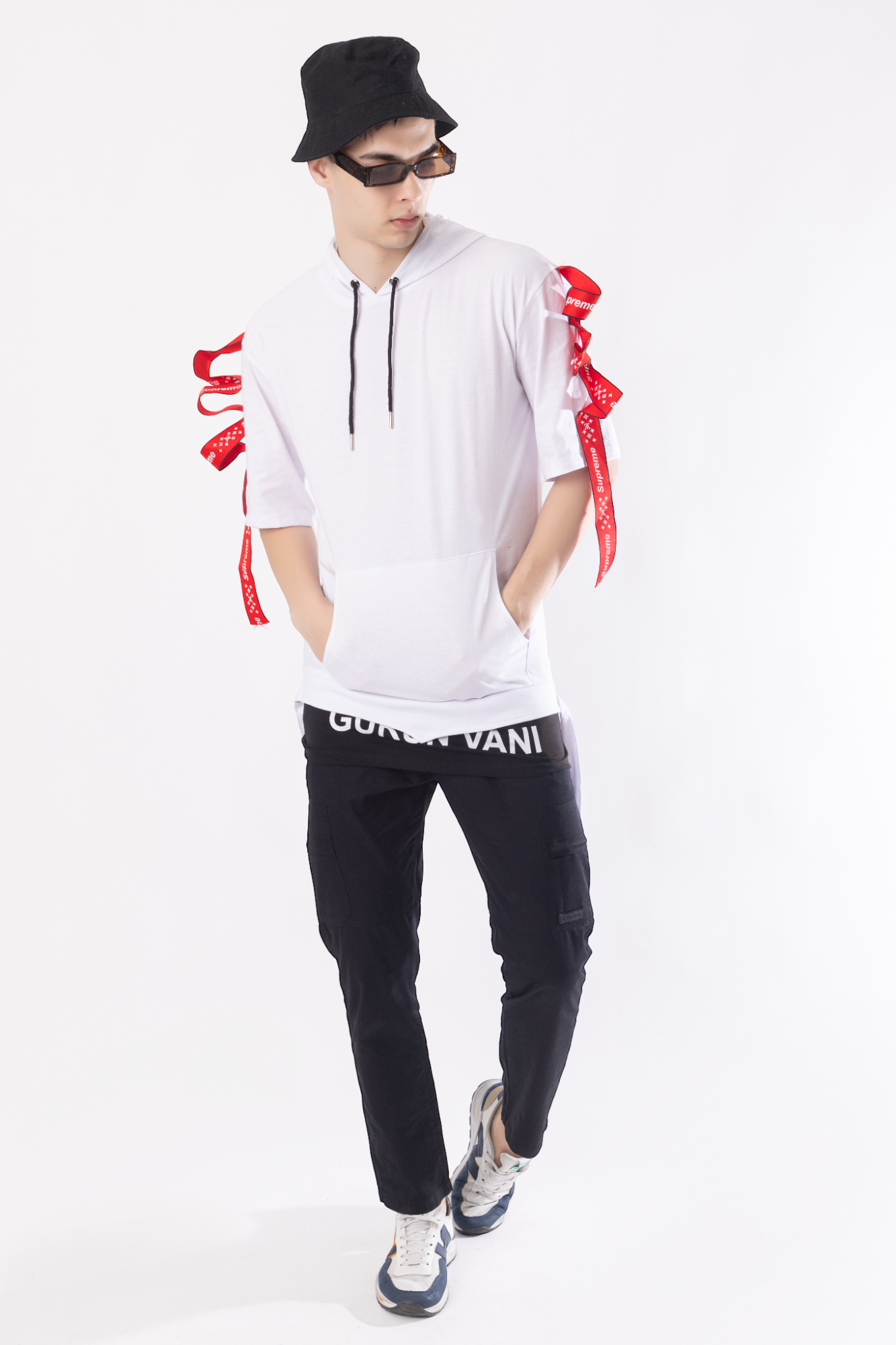 Men Oversized Hooded Neck Drop Shoulder Printed Cotton T-Shirt