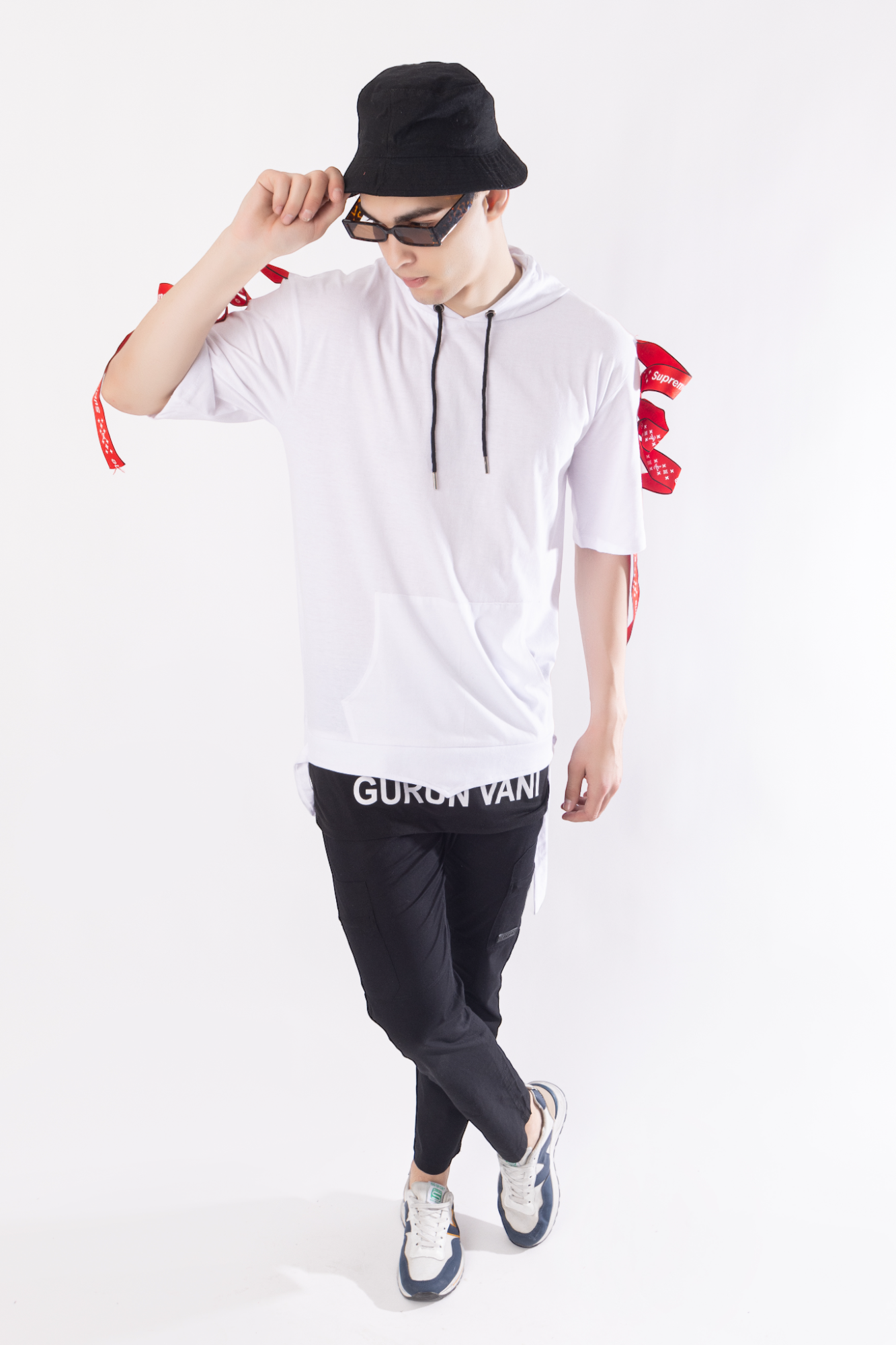 Men Oversized Hooded Neck Drop Shoulder Printed Cotton T-Shirt