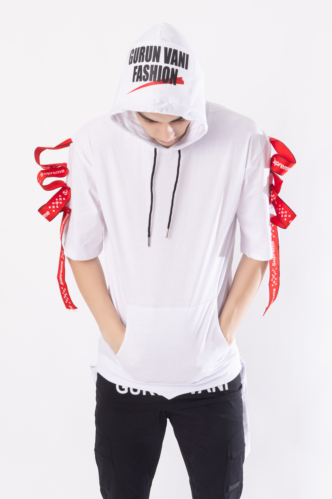 Men Oversized Hooded Neck Drop Shoulder Printed Cotton T-Shirt
