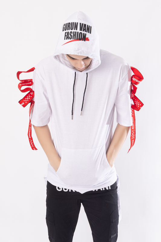 Men Oversized Hooded Neck Drop Shoulder Printed Cotton T-Shirt