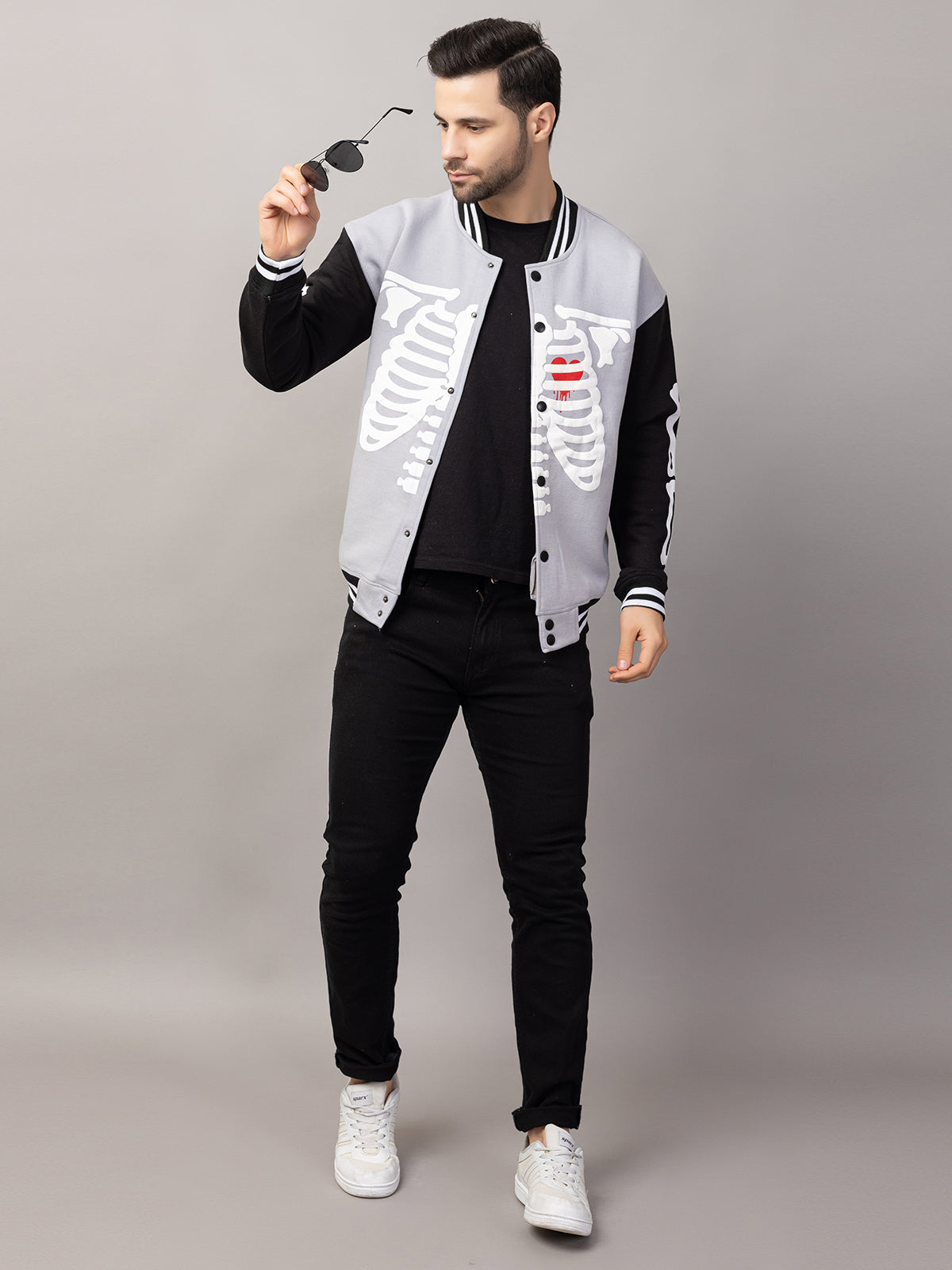 BONE PRINT VARSITY JACKET FOR MEN'S WEAR
