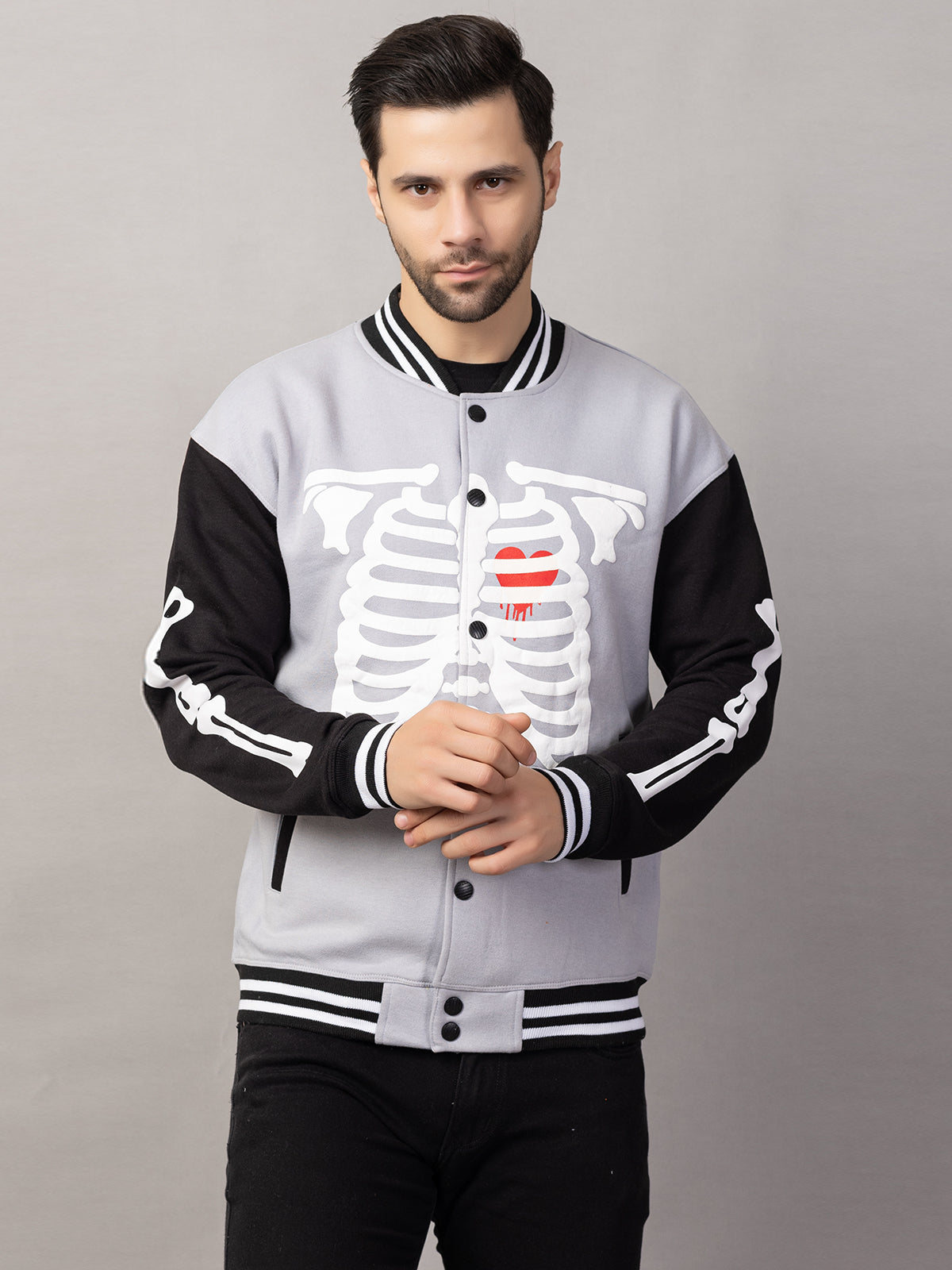 BONE PRINT VARSITY JACKET FOR MEN'S WEAR
