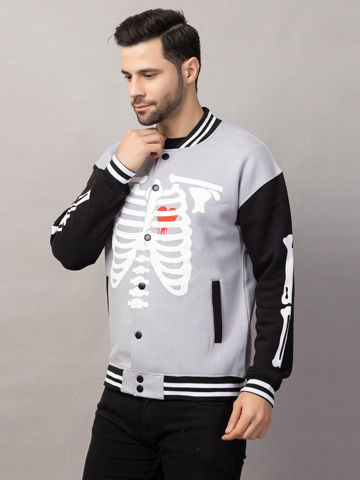 BONE PRINT VARSITY JACKET FOR MEN'S WEAR
