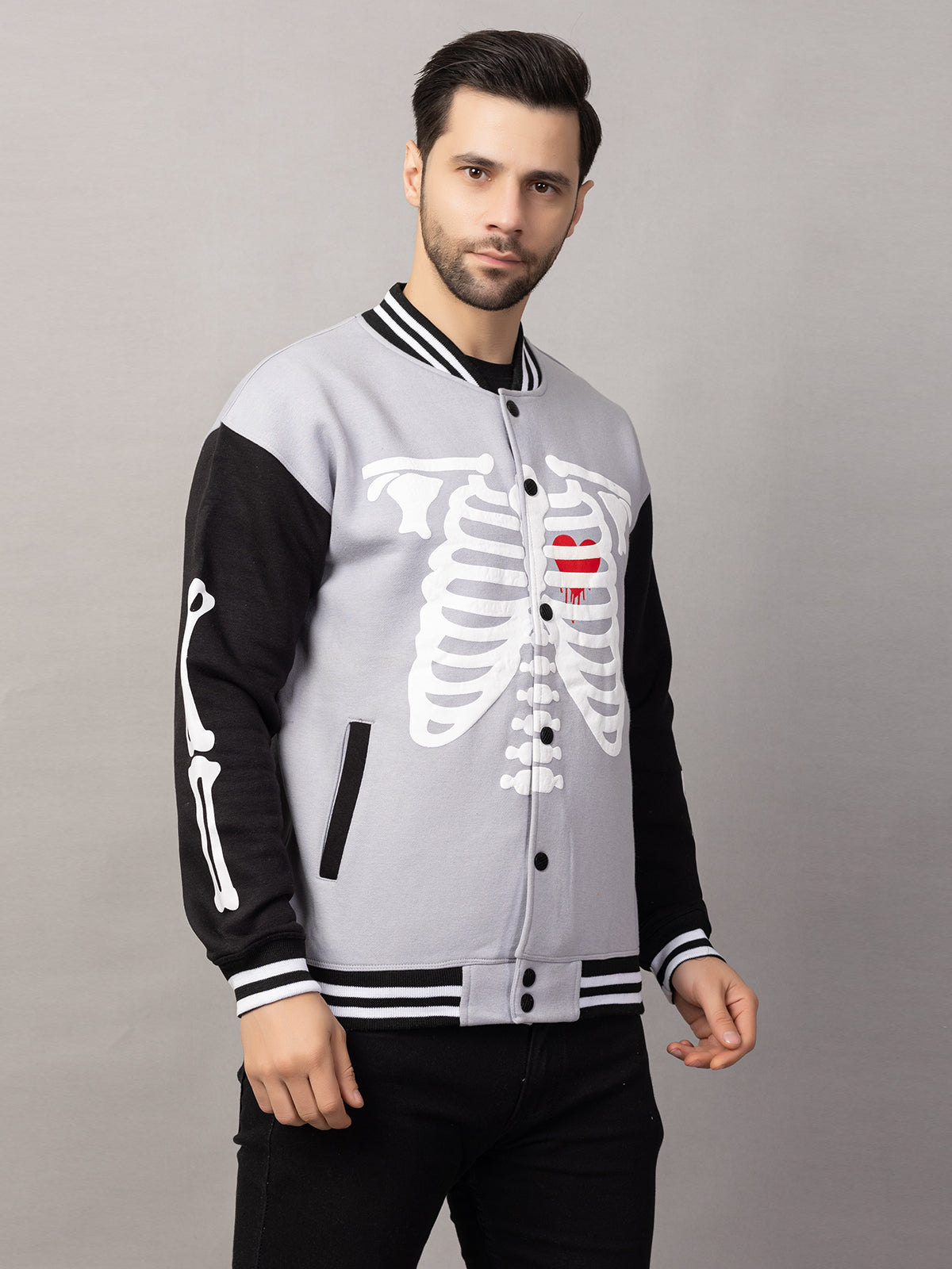 BONE PRINT VARSITY JACKET FOR MEN'S WEAR
