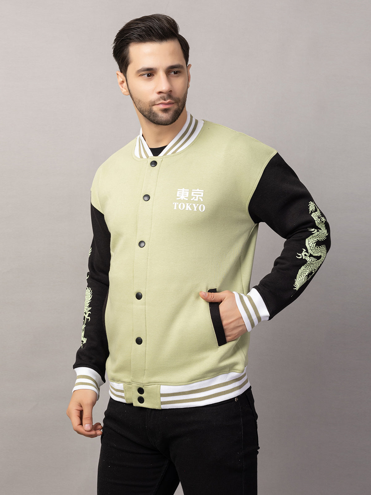 DRAGON PRINT VARSITY JACKET FOR MEN'S WEAR