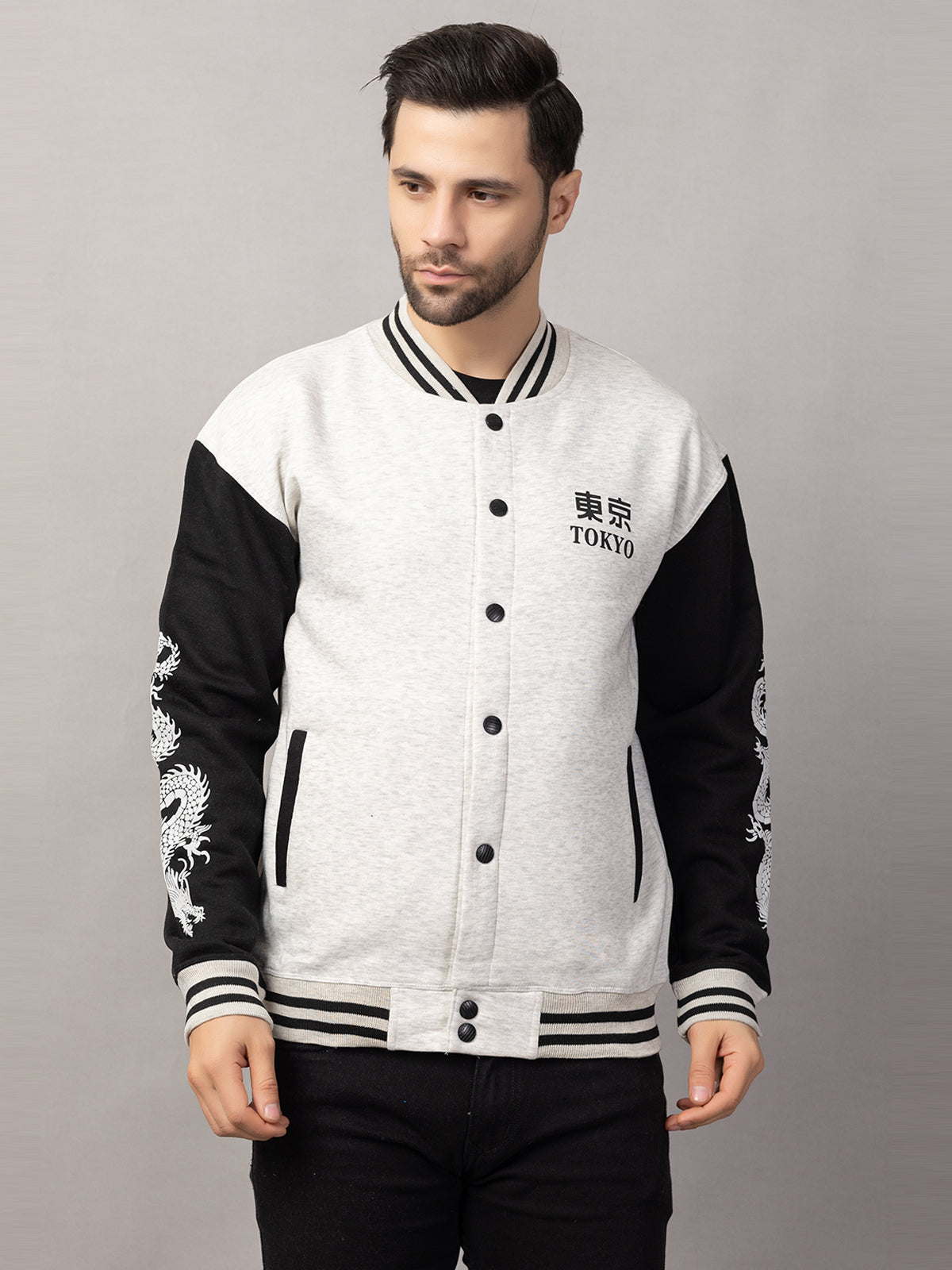 DRAGON PRINT VARSITY JACKET FOR MEN'S WEAR