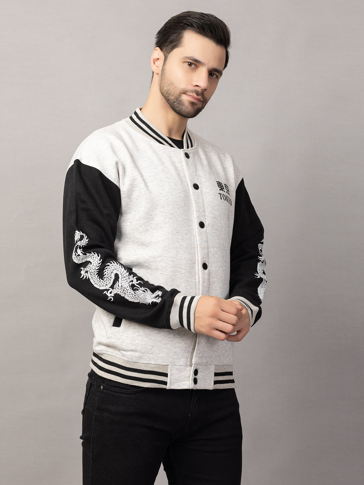 DRAGON PRINT VARSITY JACKET FOR MEN'S WEAR