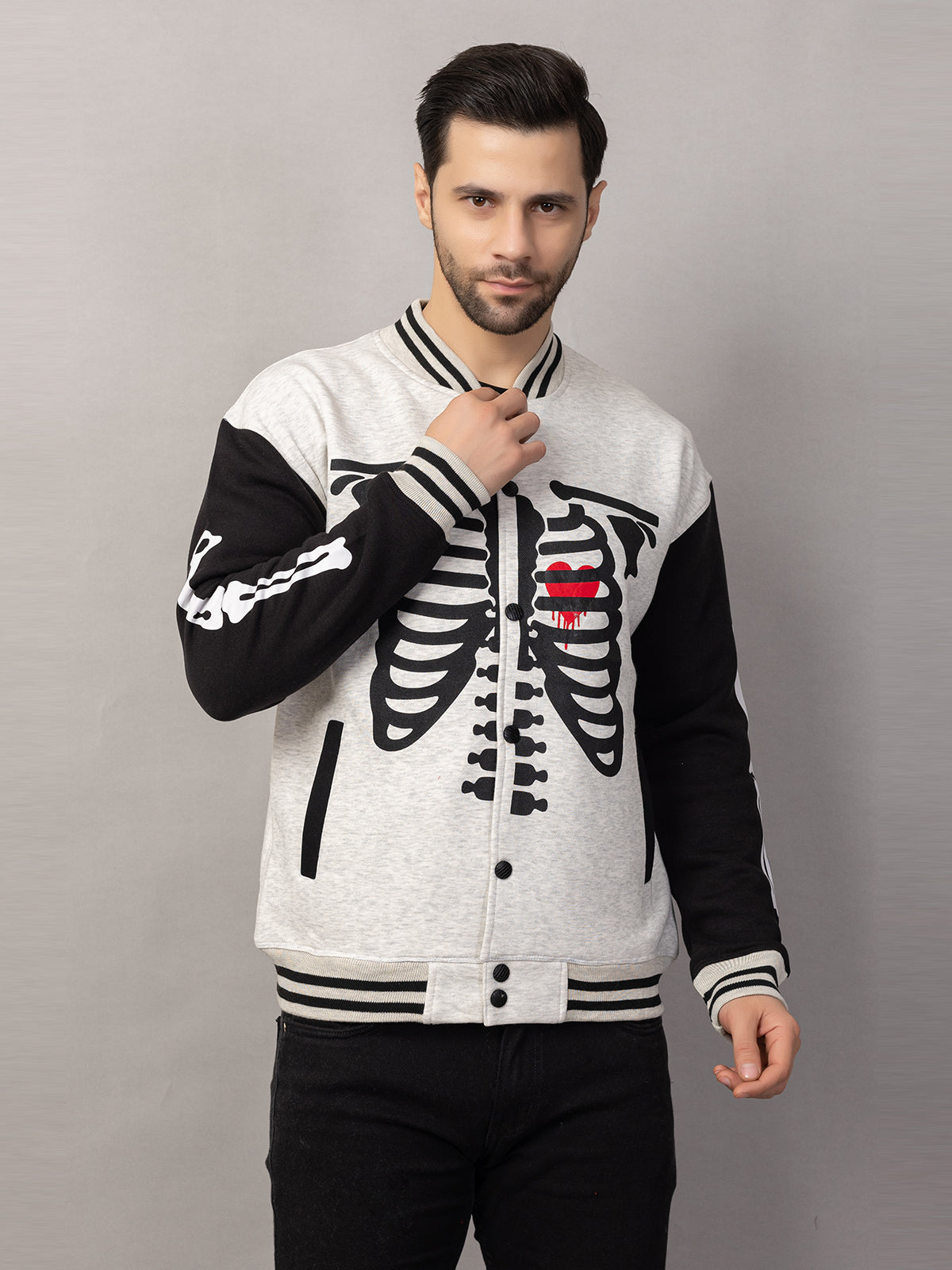 BONE PRINT VARSITY JACKET FOR MEN'S WEAR