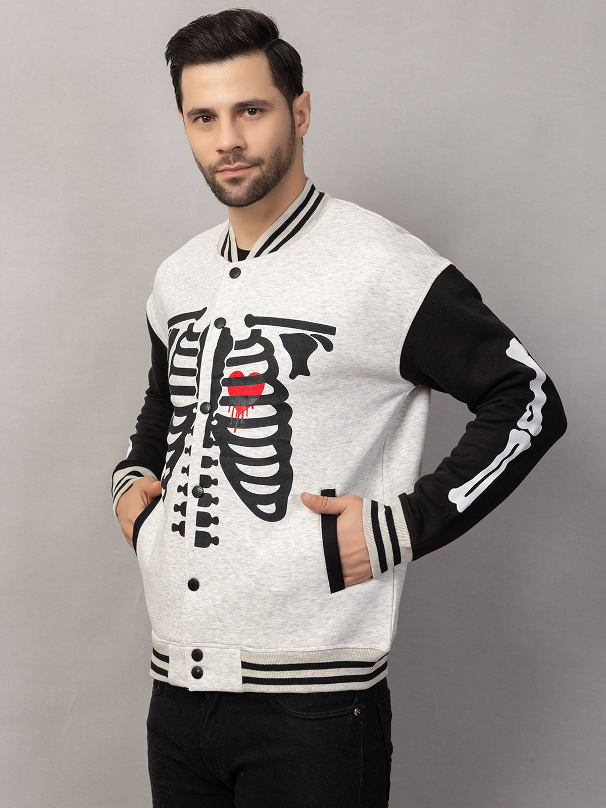 BONE PRINT VARSITY JACKET FOR MEN'S WEAR