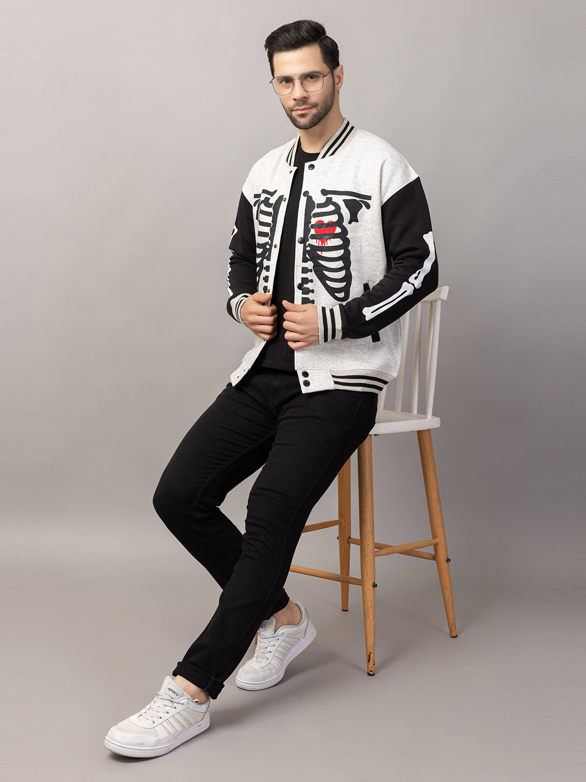 BONE PRINT VARSITY JACKET FOR MEN'S WEAR