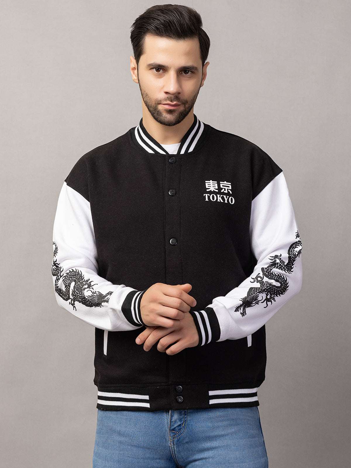 DRAGON PRINT VARSITY JACKET FOR MEN'S WEAR
