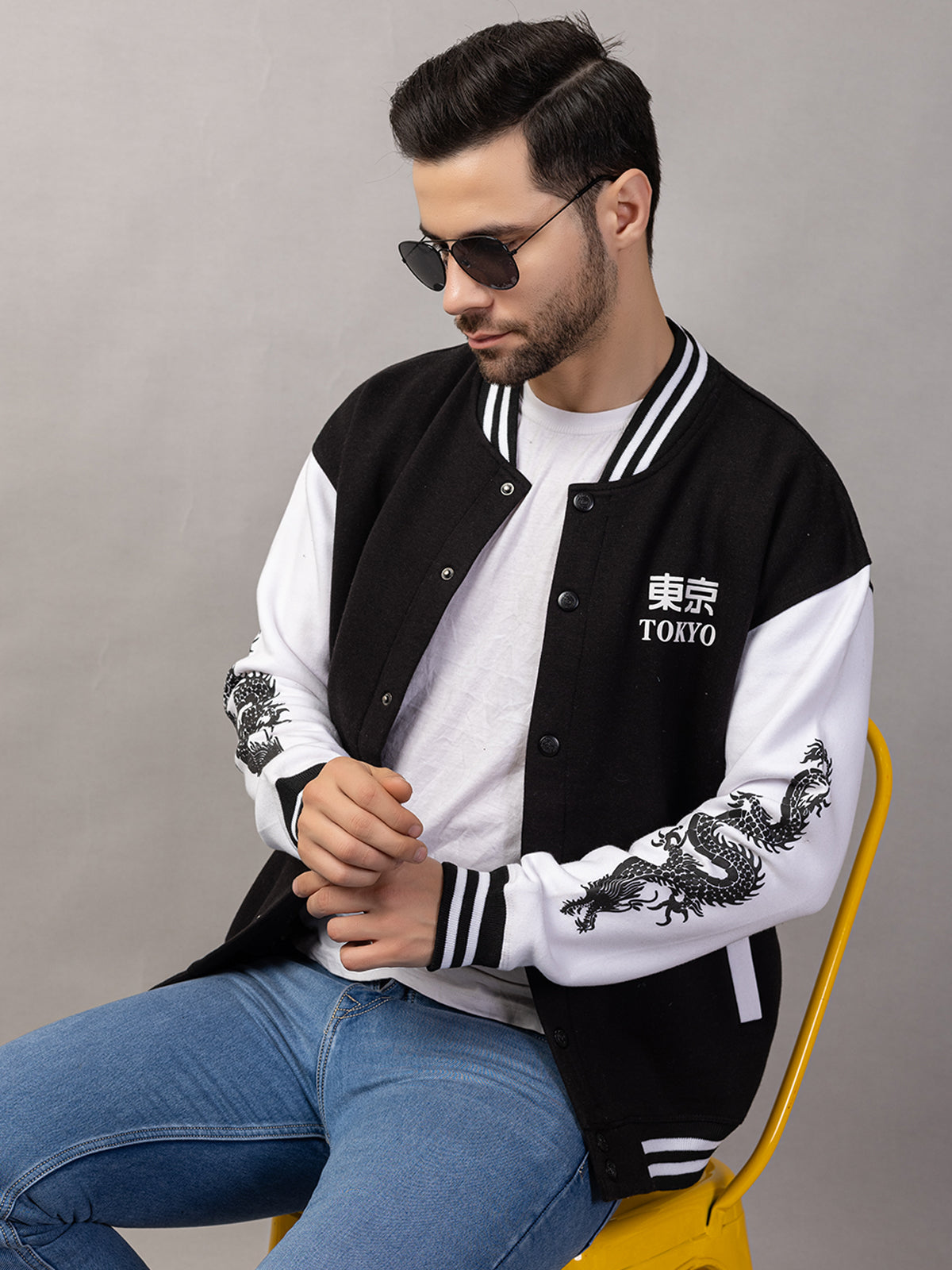 DRAGON PRINT VARSITY JACKET FOR MEN'S WEAR