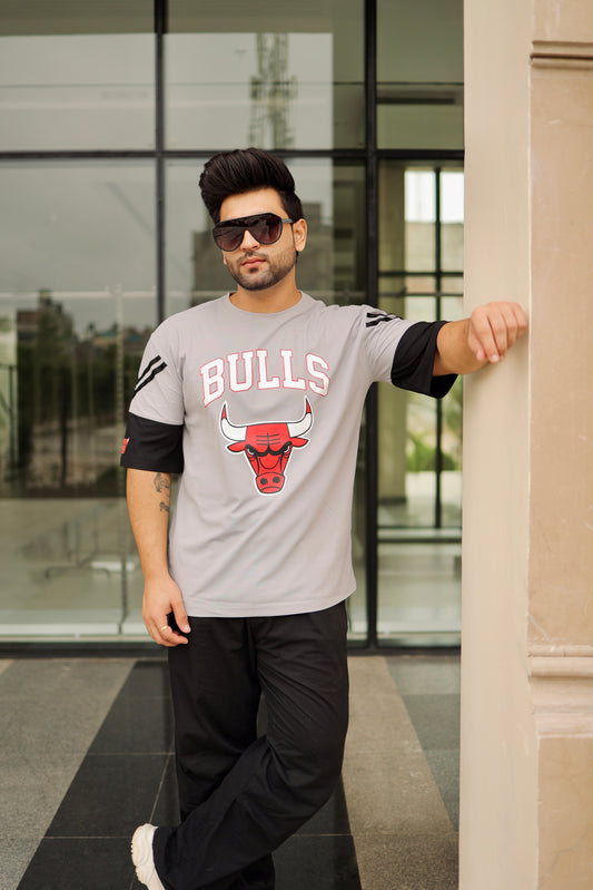 Mens Grey HoneyComb Graphic Printed Oversized t Shirt | Oversized t Shirt| Bulls 23 t Shirt