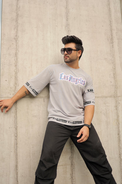 Men Oversized Round Neck Drop Shoulder Printed Cotton T-Shirt