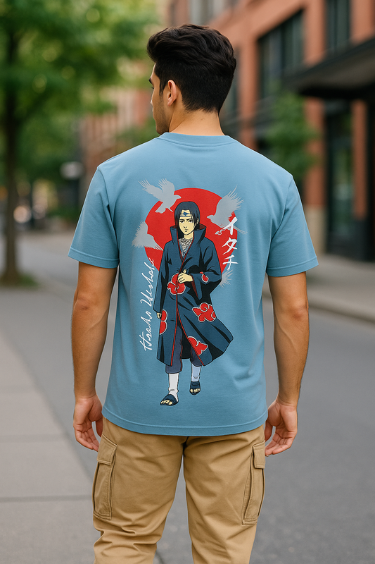 Itachi Uchiha Akatsuki Naruto T-Shirt | Anime Graphic Tee for Men & Women | Blue Cotton Oversized Streetwear