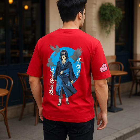 Itachi Uchiha Akatsuki Naruto T-Shirt | Anime Graphic Tee for Men & Women | Red Cotton Oversized Streetwear