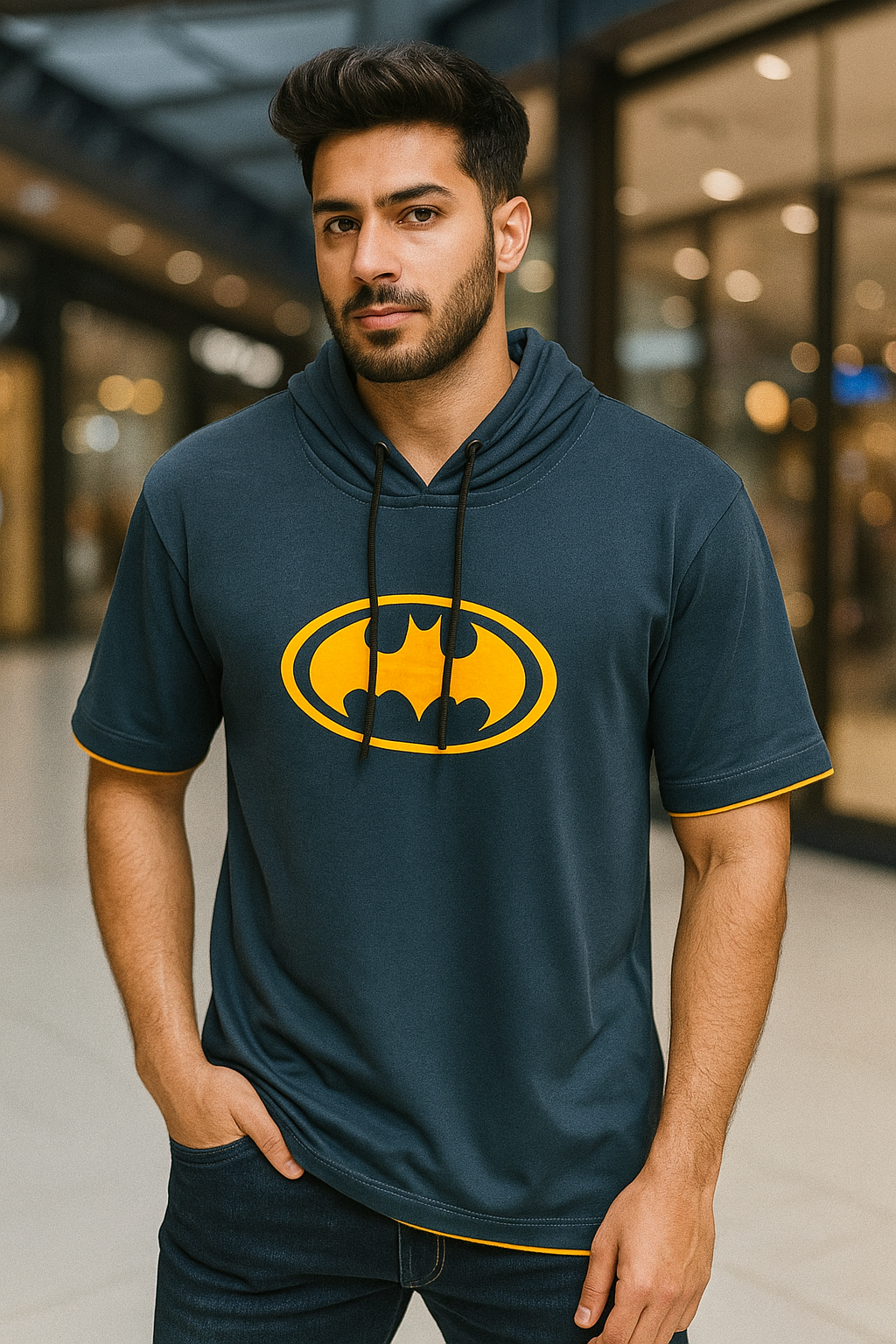 Men Oversized Hooded Drop Shoulder Printed Cotton T-Shirt