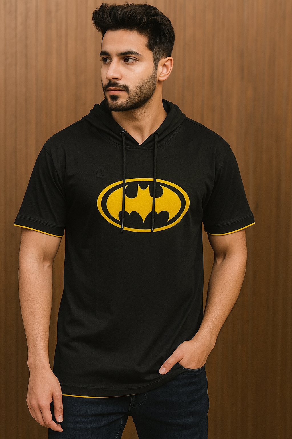Men Oversized Hooded Drop Shoulder Printed Cotton T-Shirt