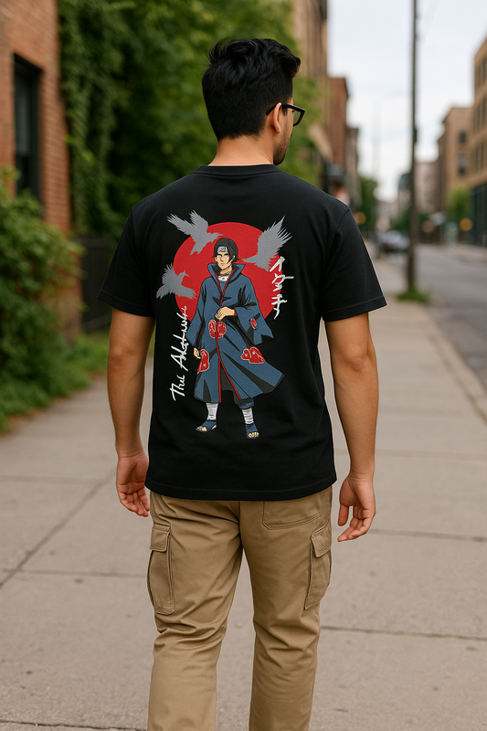 Itachi Uchiha Akatsuki Naruto T-Shirt | Anime Graphic Tee for Men & Women | Black Cotton Oversized Streetwear