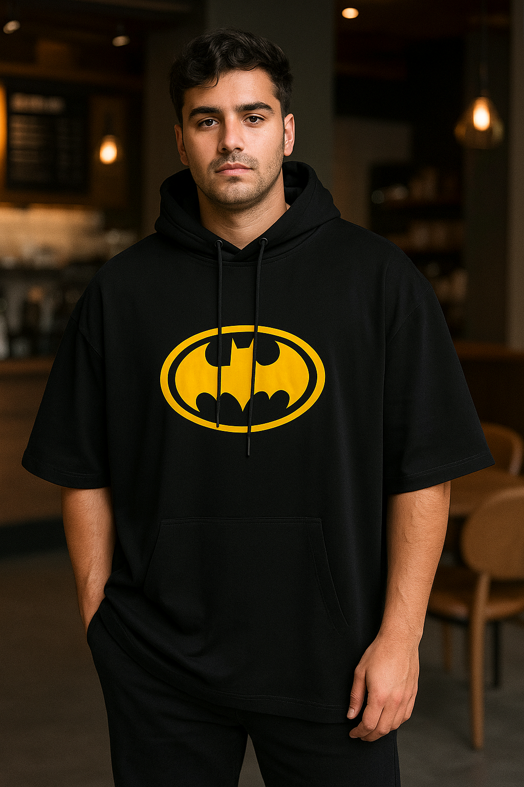 Men Oversized Hooded Drop Shoulder Printed Cotton T-Shirt
