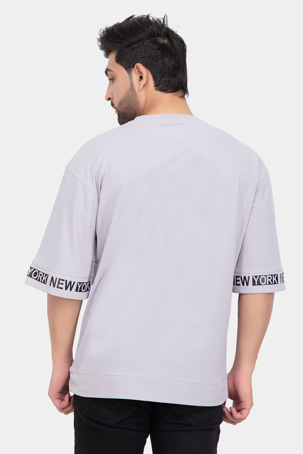 Men's Printed Round Neck Oversized Drop Shoulder Honeycomb T-Shirt