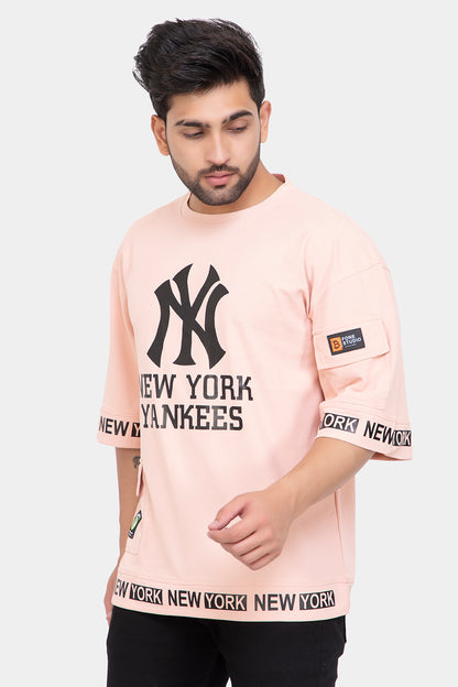 Men's Printed Round Neck Oversized Drop Shoulder Honeycomb T-Shirt