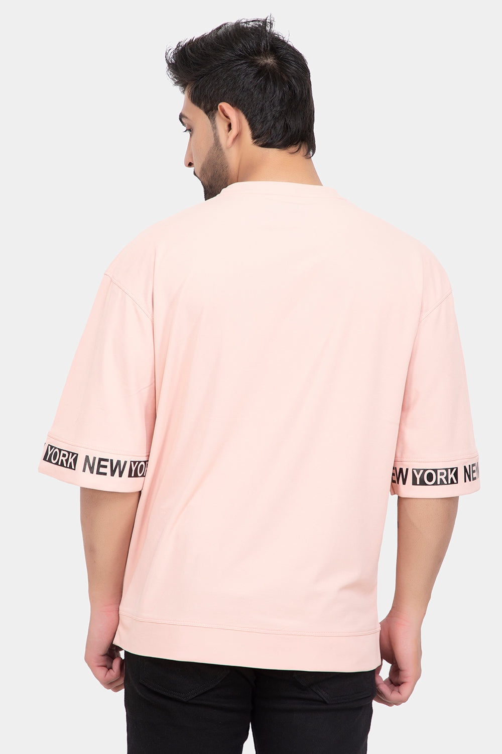 Men's Printed Round Neck Oversized Drop Shoulder Honeycomb T-Shirt
