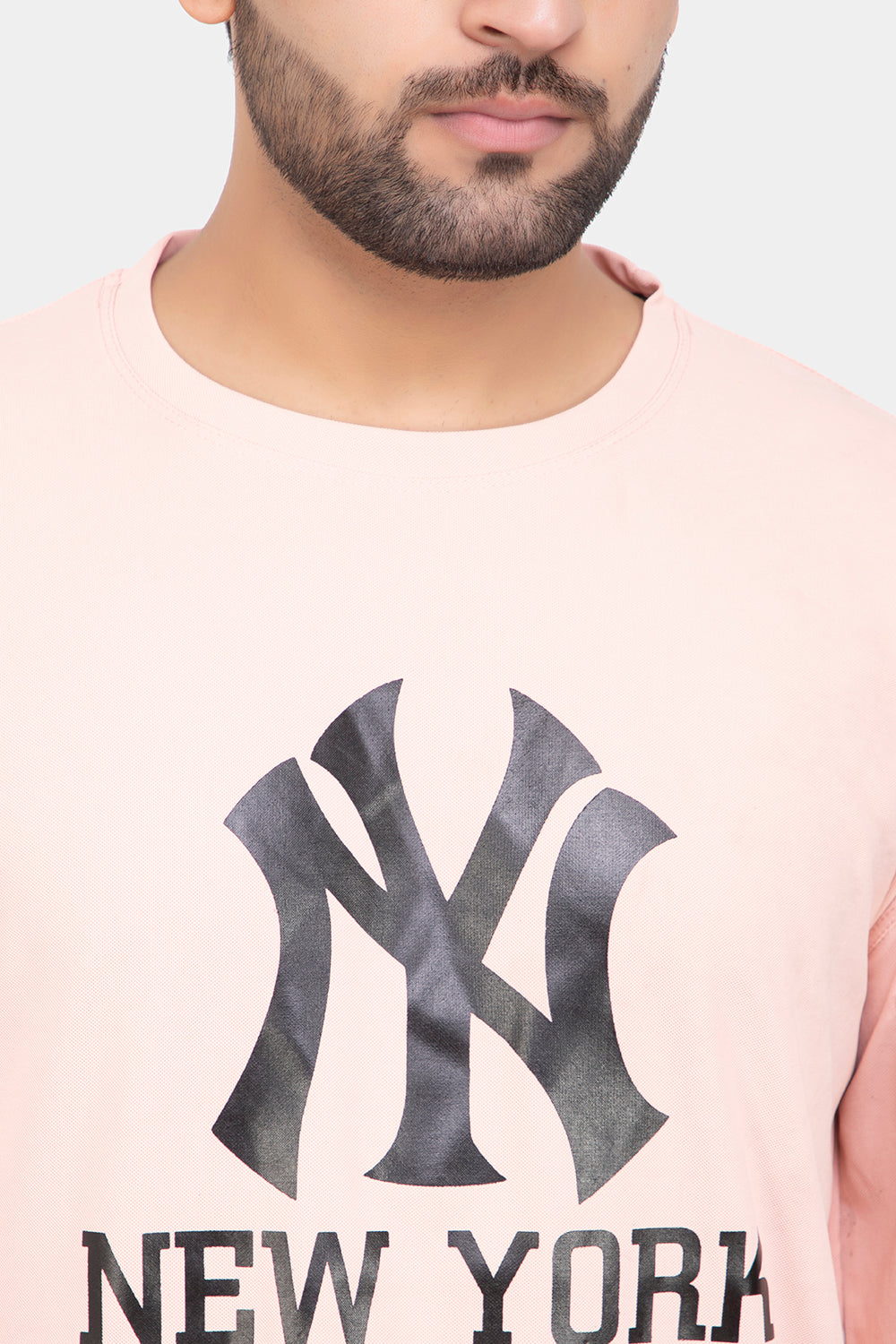Men's Printed Round Neck Oversized Drop Shoulder Honeycomb T-Shirt