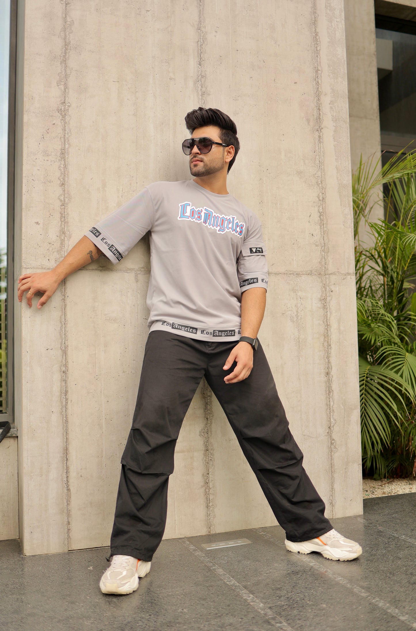 Men Oversized Round Neck Drop Shoulder Printed Cotton T-Shirt