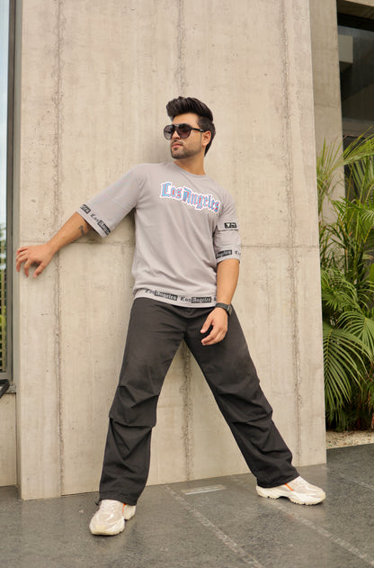 Men Oversized Round Neck Drop Shoulder Printed Cotton T-Shirt