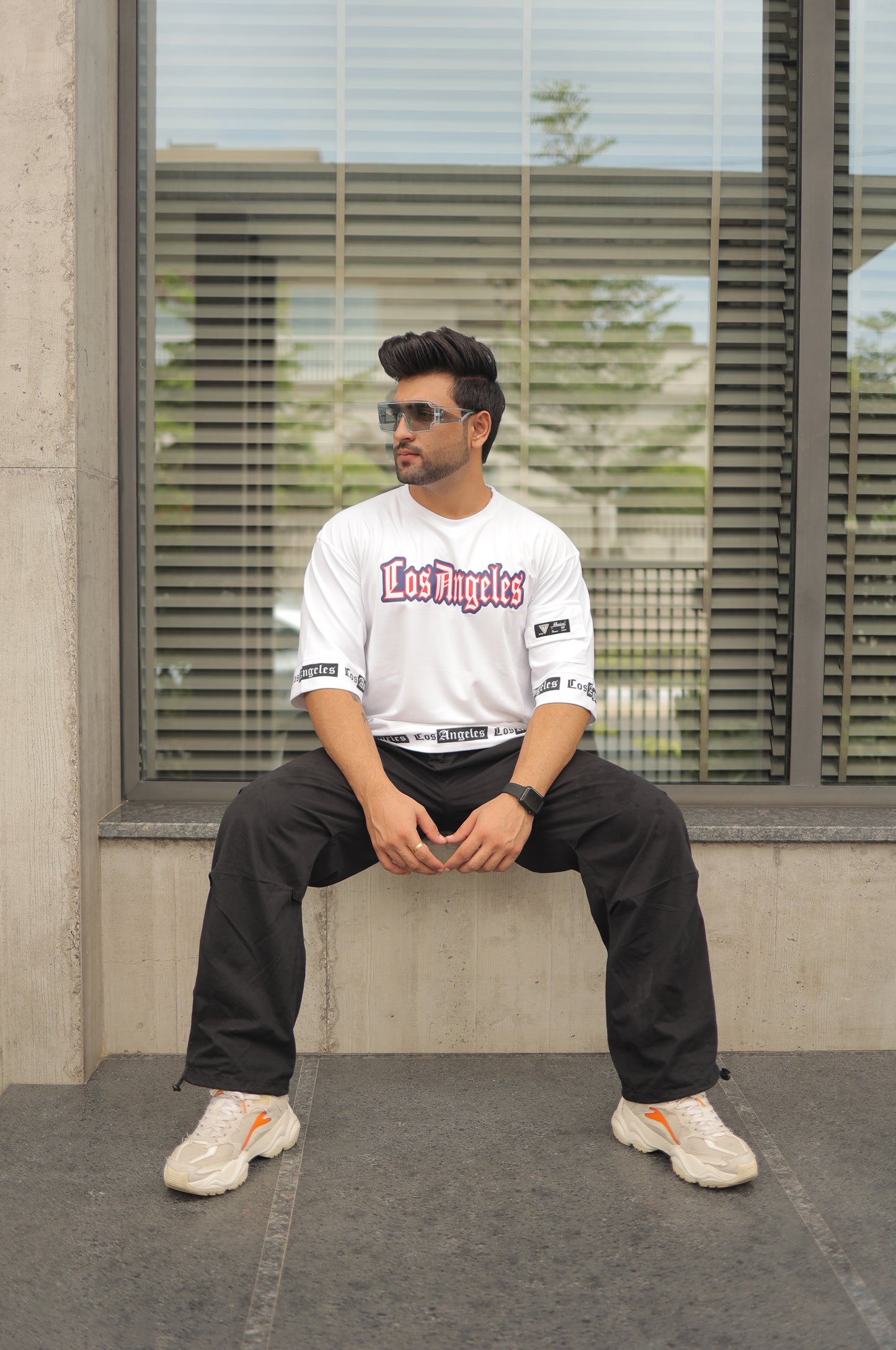 Men Oversized Round Neck Drop Shoulder Printed Cotton T-Shirt