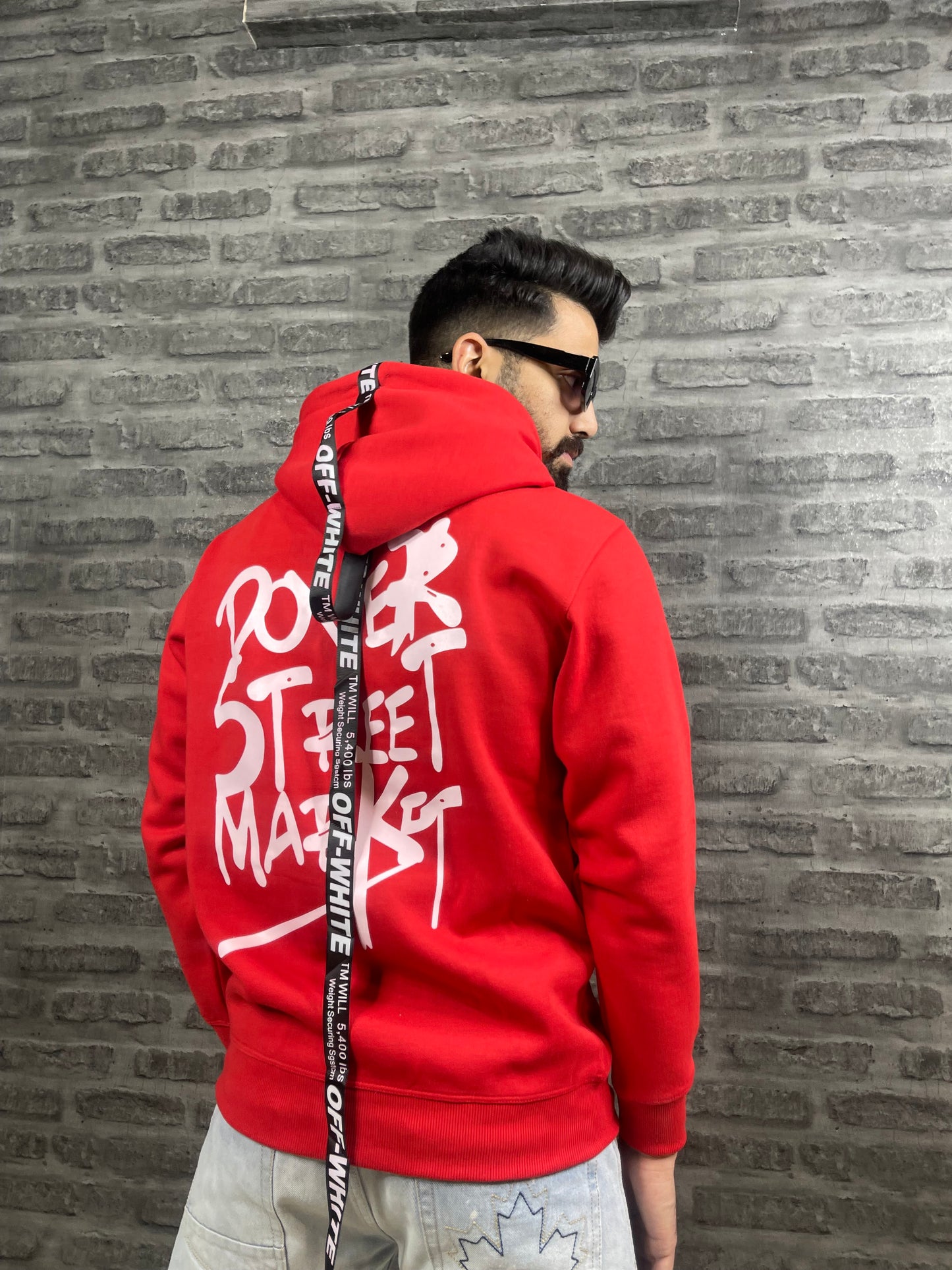 Red Color Back Printed Hooded 2 Thread Cotton Fleece Sweatshirt For Men