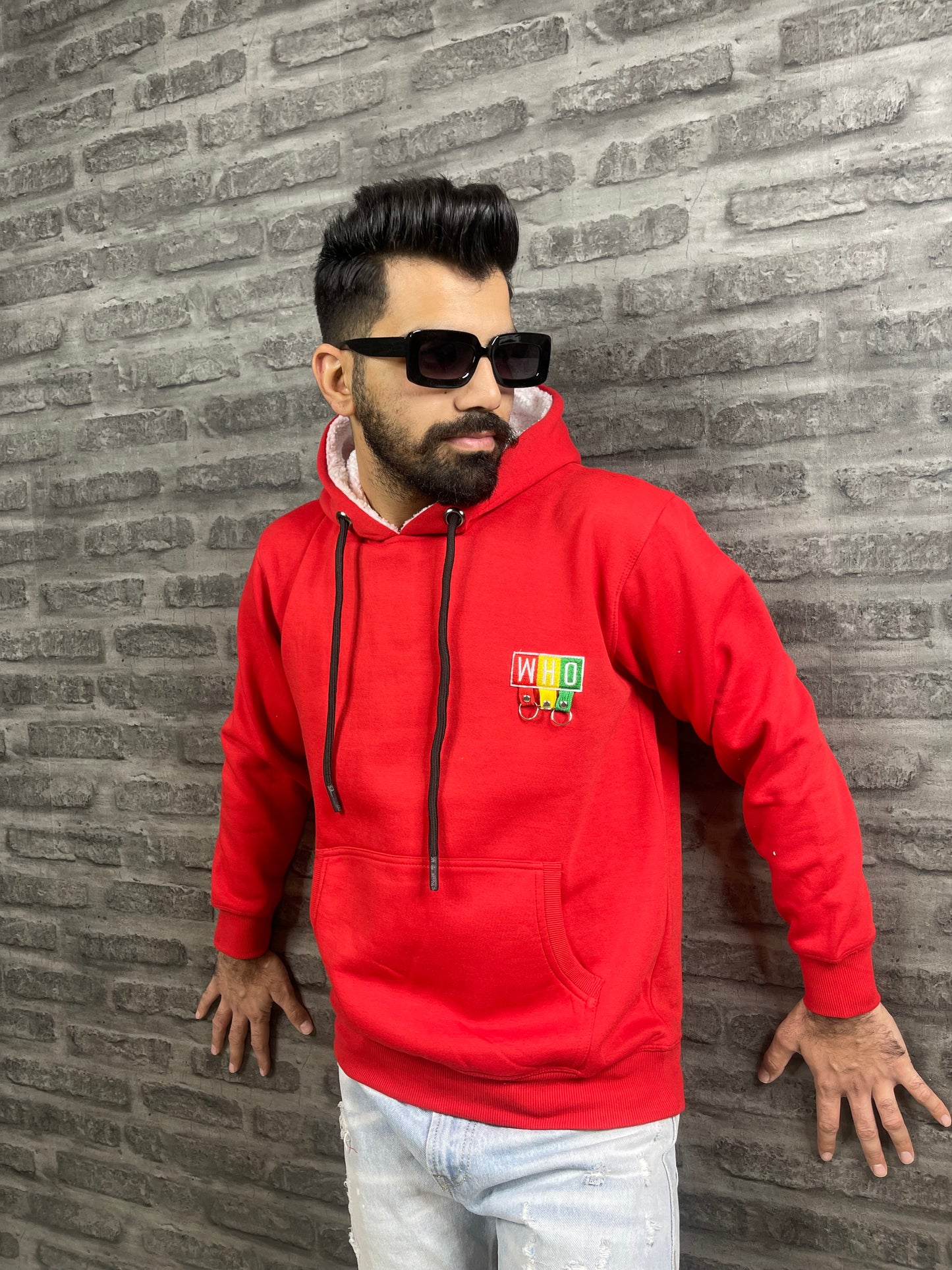 Red Color Back Printed Hooded 2 Thread Cotton Fleece Sweatshirt For Men
