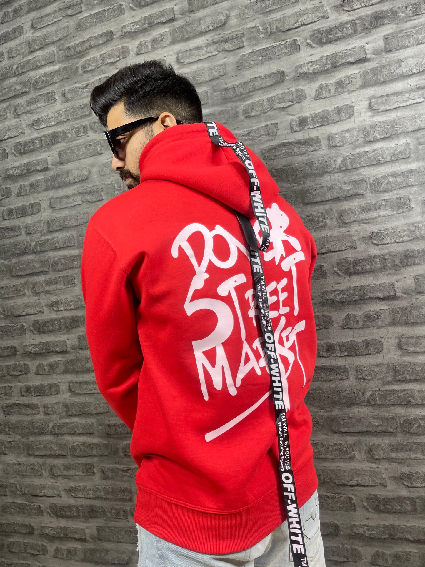 Red Color Back Printed Hooded 2 Thread Cotton Fleece Sweatshirt For Men