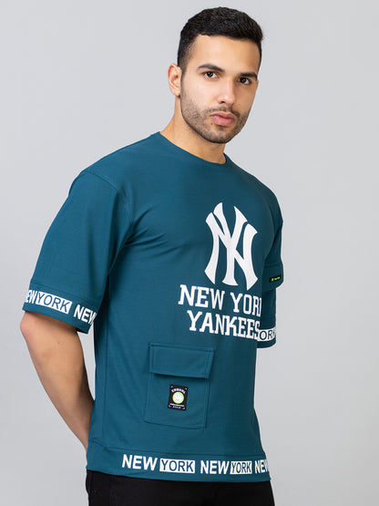 Men's Printed Round Neck Oversized Drop Shoulder Honeycomb T-Shirt