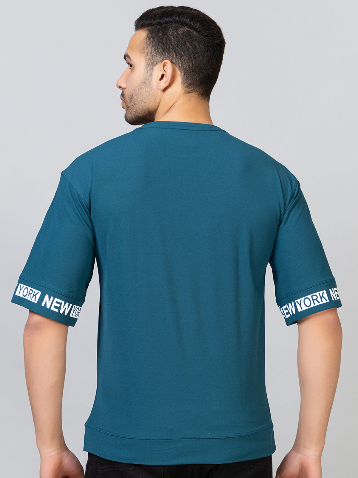 Men's Printed Round Neck Oversized Drop Shoulder Honeycomb T-Shirt