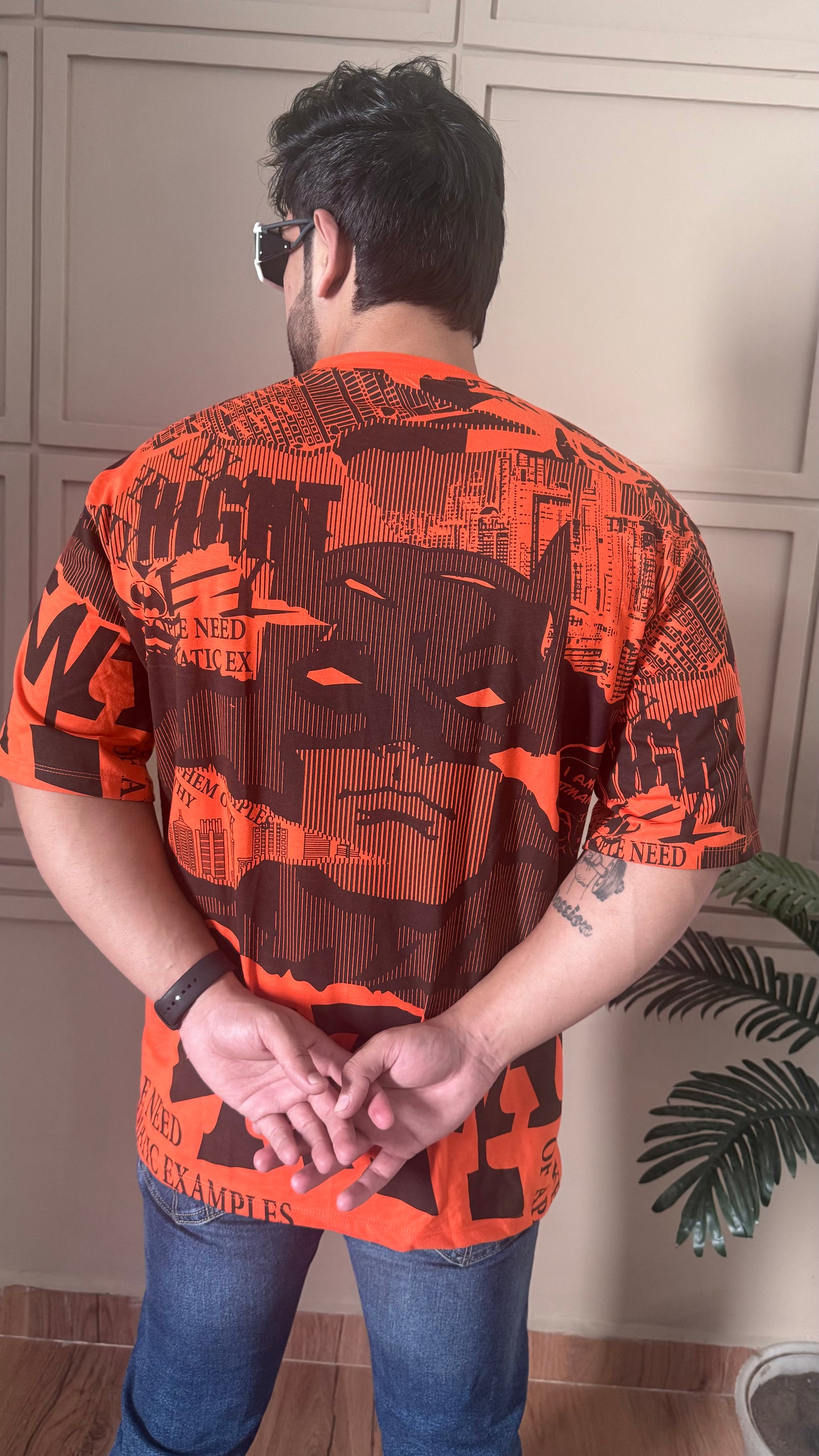 Men Oversized Round Neck Drop Shoulder Printed Cotton T-Shirt