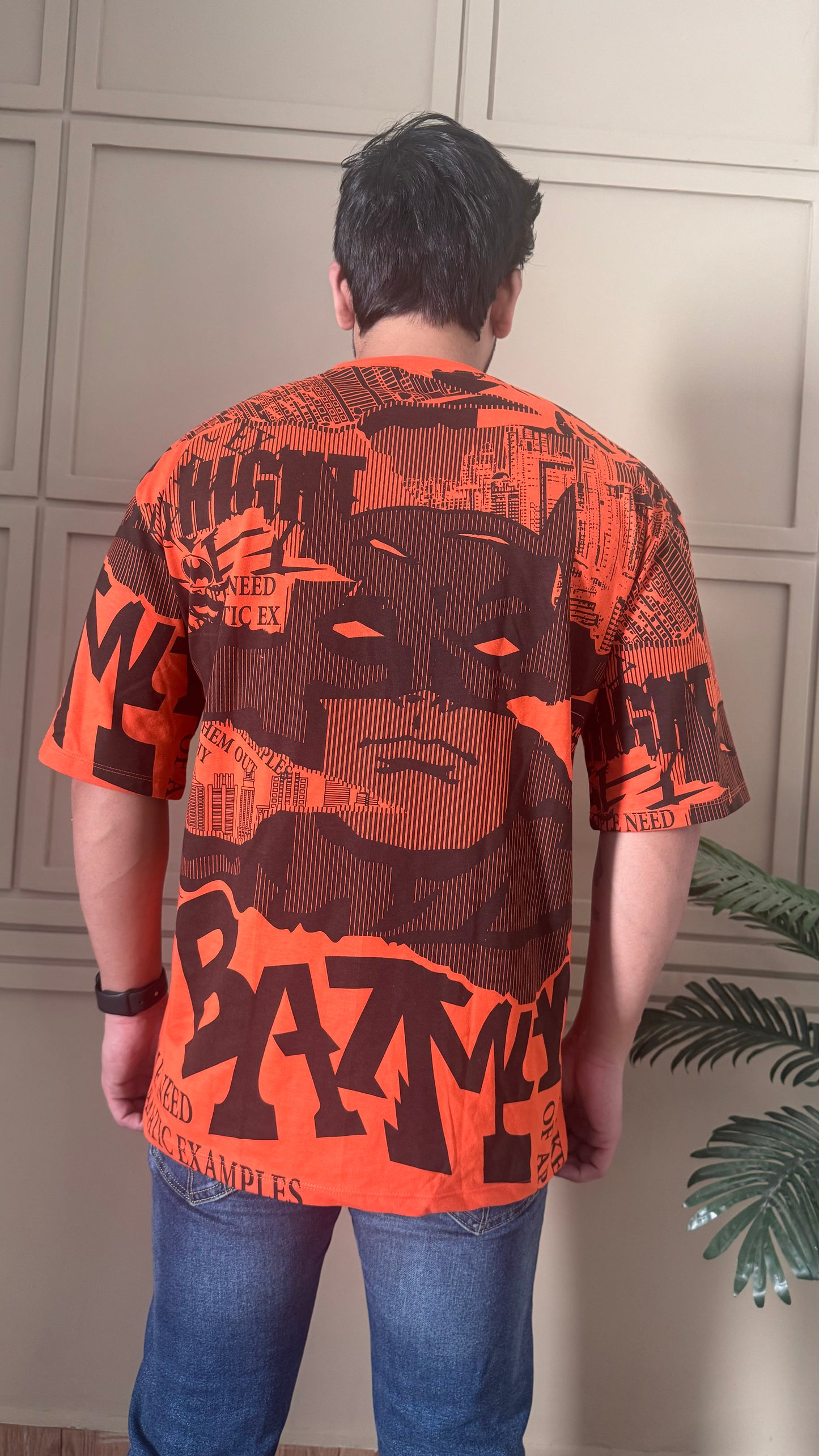 Men Oversized Round Neck Drop Shoulder Printed Cotton T-Shirt
