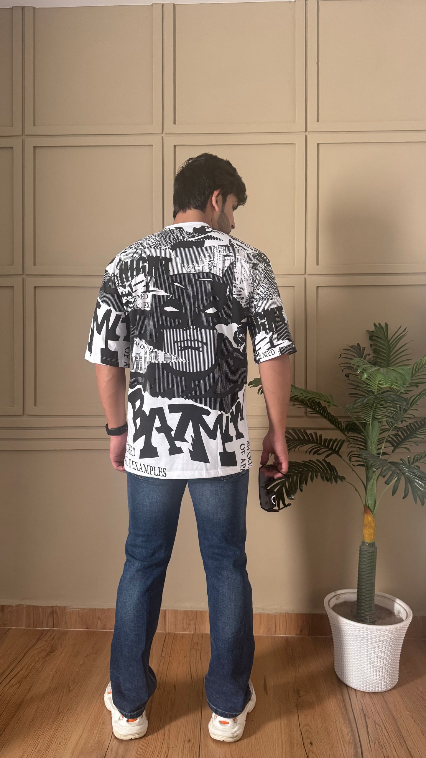 Men Oversized Round Neck Drop Shoulder Printed Cotton T-Shirt