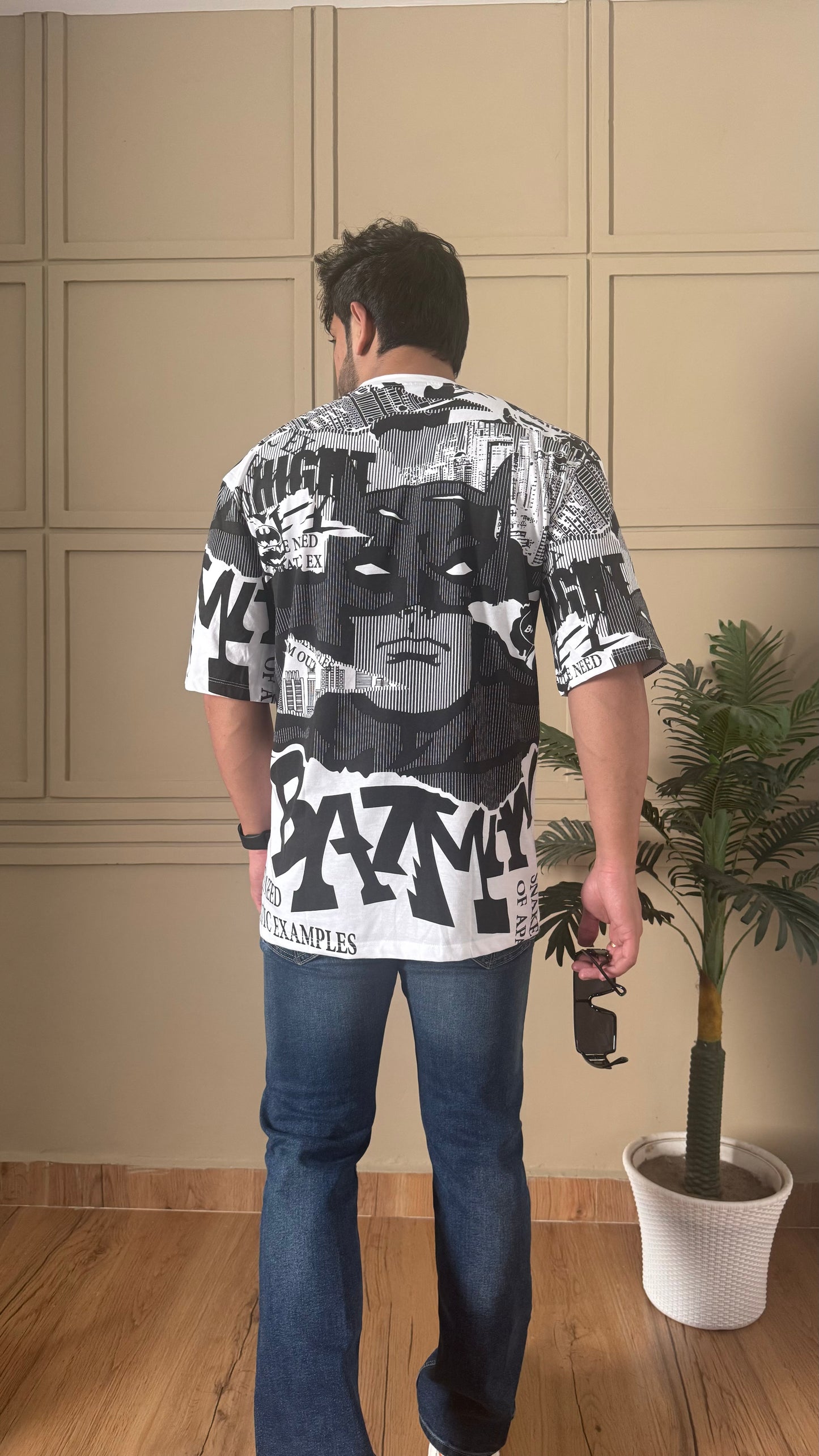 Men Oversized Round Neck Drop Shoulder Printed Cotton T-Shirt