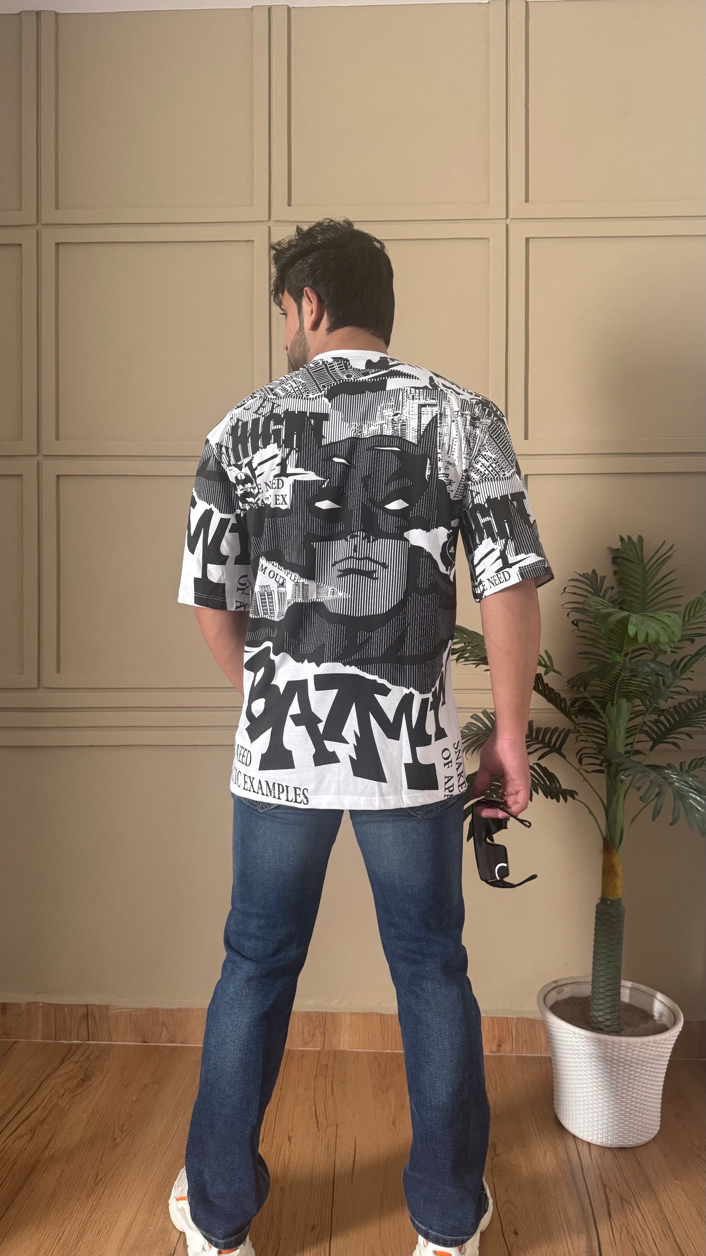 Men Oversized Round Neck Drop Shoulder Printed Cotton T-Shirt