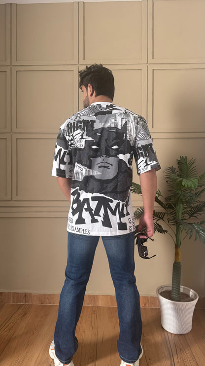 Men Oversized Round Neck Drop Shoulder Printed Cotton T-Shirt