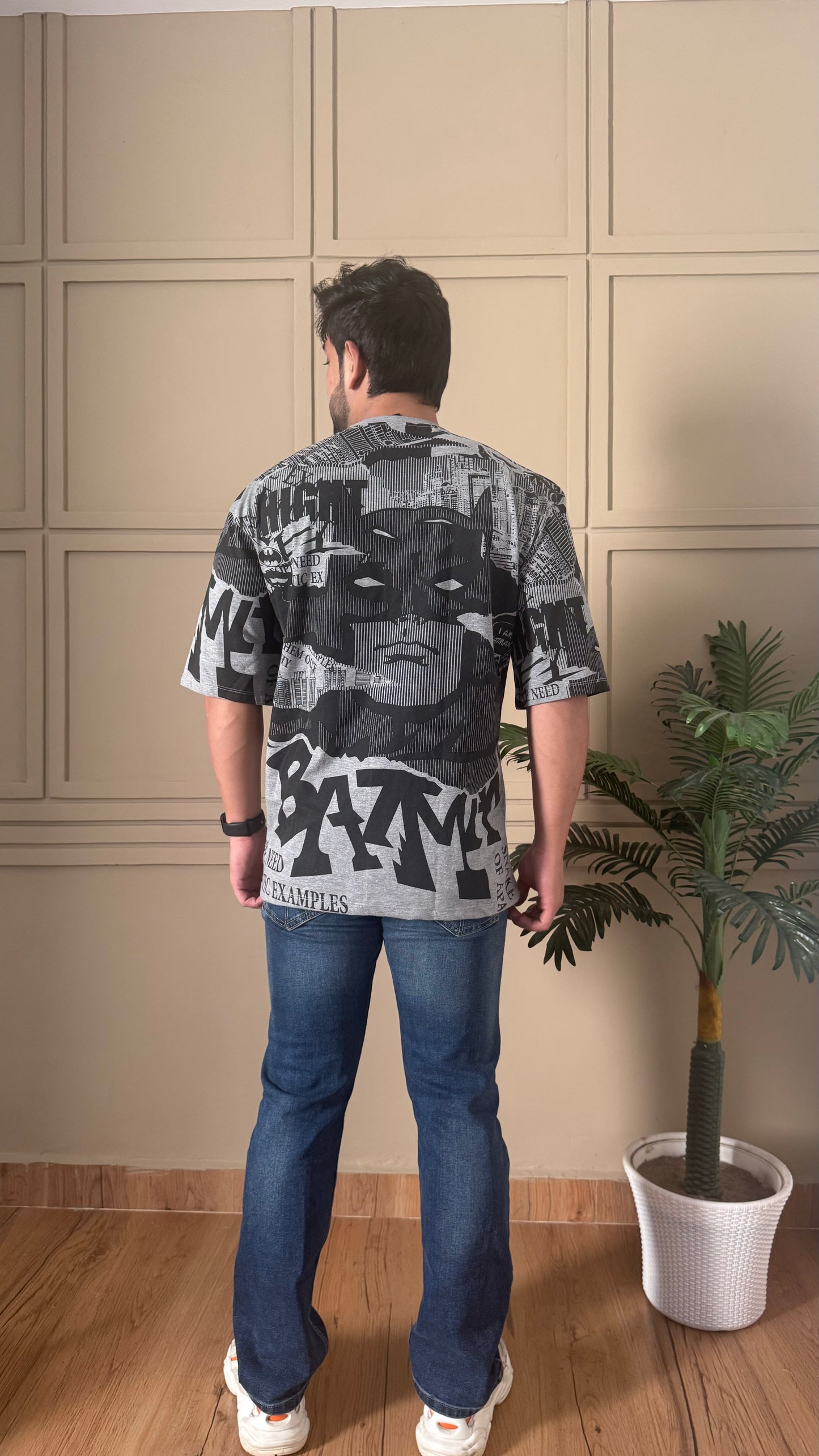 Men Oversized Round Neck Drop Shoulder Printed Cotton T-Shirt