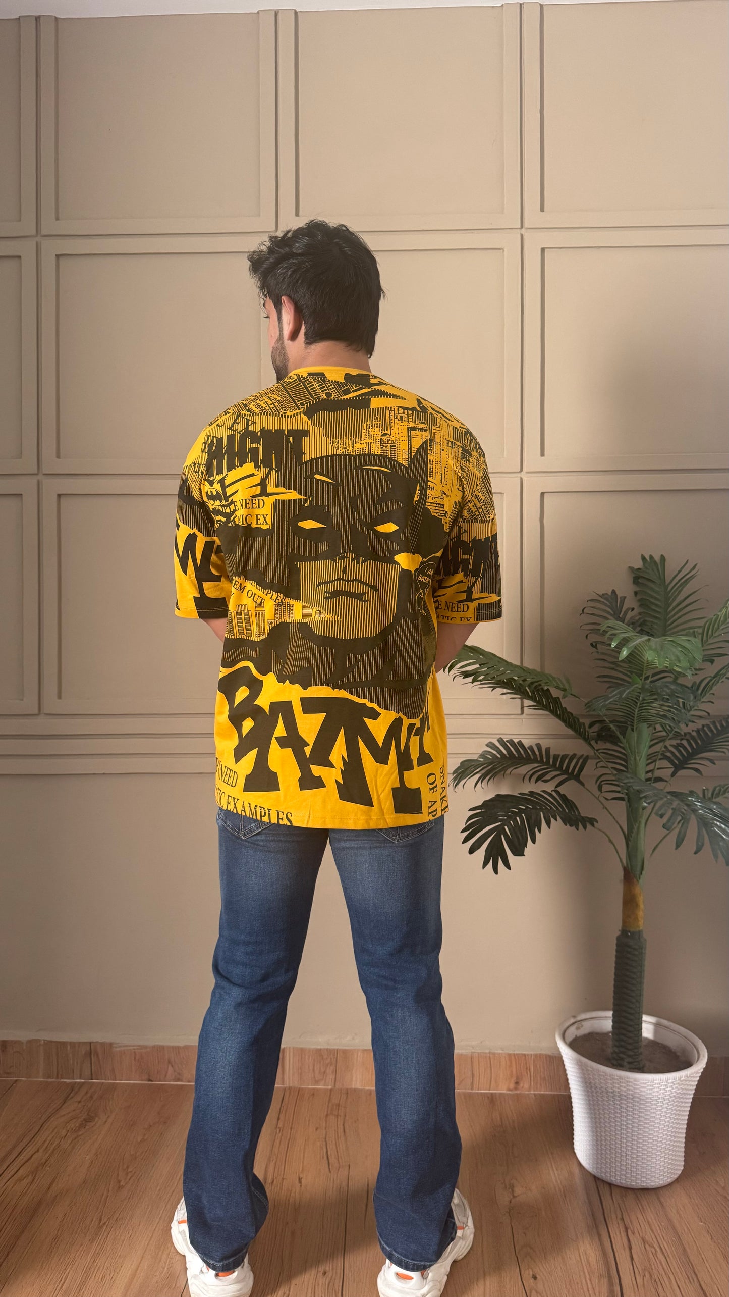 Men Oversized Round Neck Drop Shoulder Printed Cotton T-Shirt