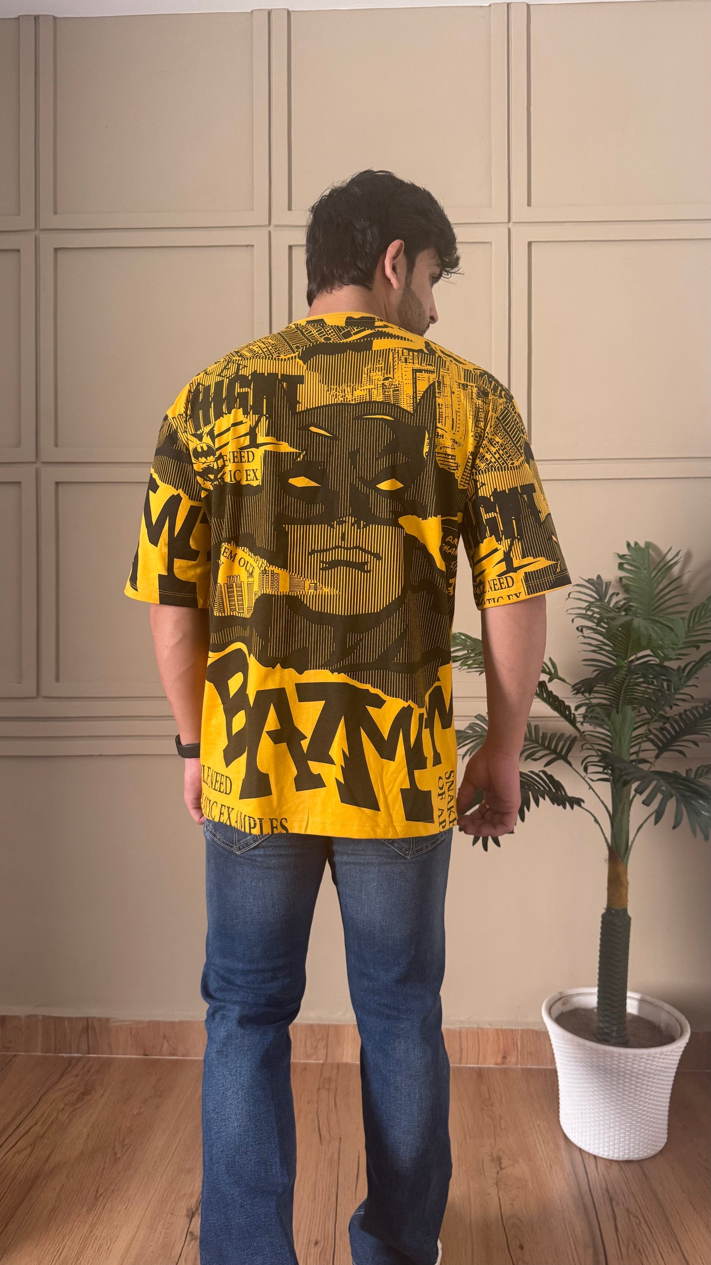 Men Oversized Round Neck Drop Shoulder Printed Cotton T-Shirt